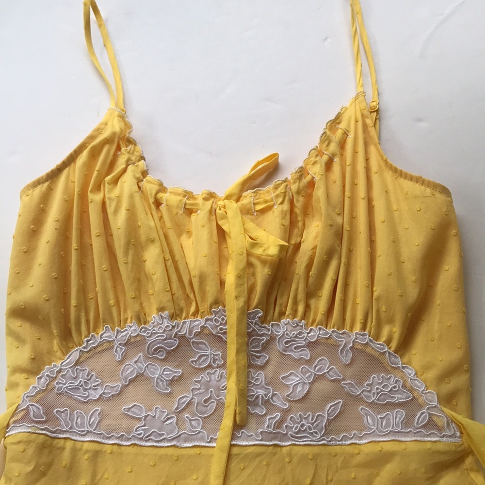 Vintage 90 Y2K Betsey Johnson Yellow Lace Milkmaid Coquette Fairy Dress Yellow 8 - Picture 8 of 17